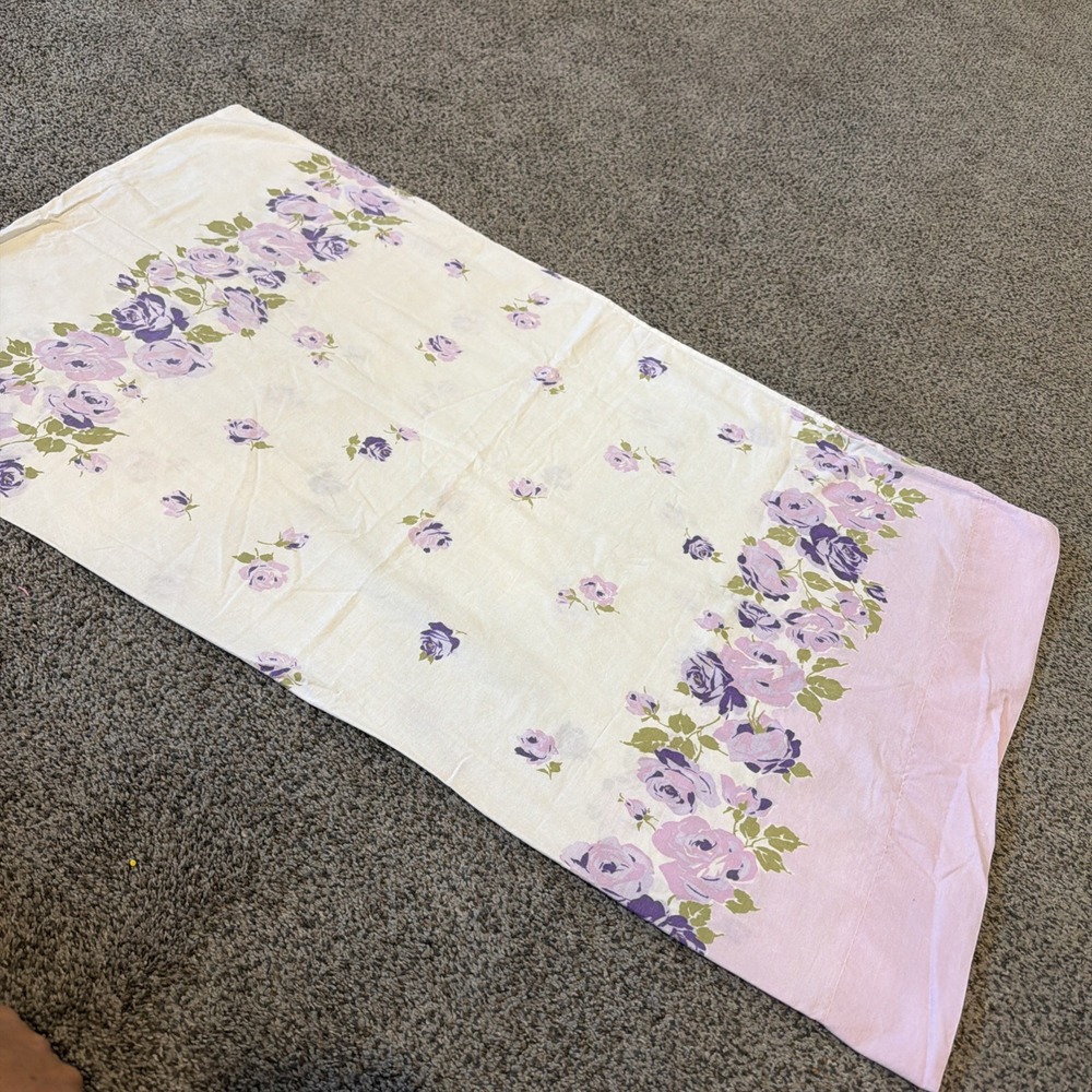 Single standard pillowcase purple roses floral chic cottagecore lavender Green